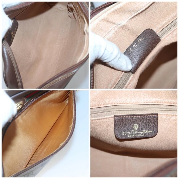 GUCCI GG Supreme Web Sherry Line Bag PVC Beige Gold Red 56 02 088 Auth BA2392 - Picture 15 of 16